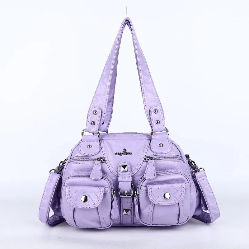 Damen-Schultertasche aus PU-Leder in kompakter Bauweise mit Angenehmer Haptik und Mehrfachfächern