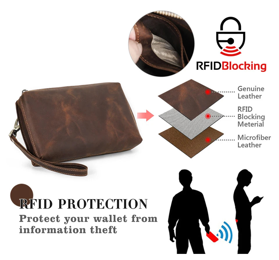 Braune Herren-Lederclutch mit Reißverschluss und RFID-Schutz-Ansicht