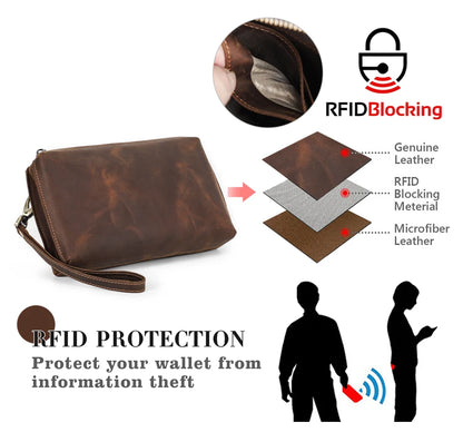 Braune Herren-Lederclutch mit Reißverschluss und RFID-Schutz-Ansicht
