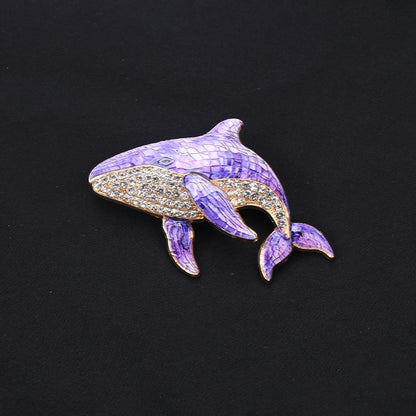 Brosche Meerestier Hummer Delfin Schildkröte Emaille Ozean Goldfarbig