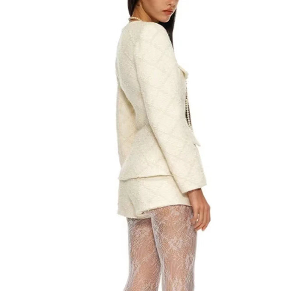 Damen-Blazer mit Rüschen und Patchwork-Design, langärmelig und mit Reverskragen – ideal für den Alltag