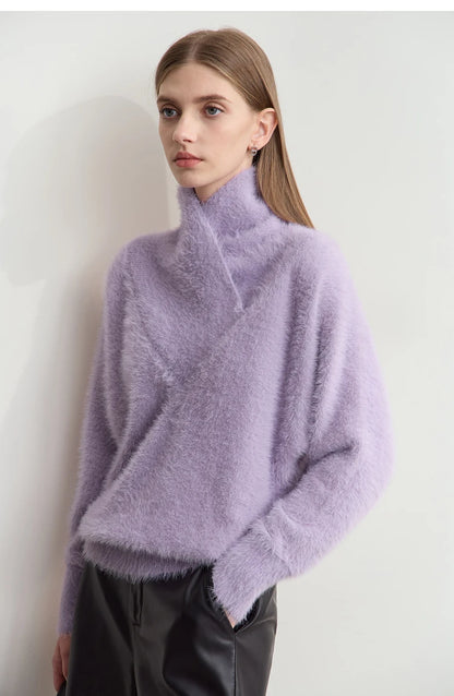Damen-Rollkragenpullover locker Fledermausärmel Winter