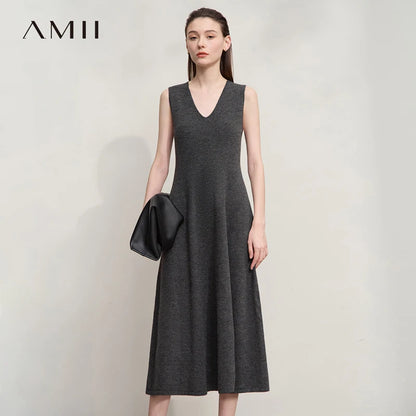 Elegantes Strickkleid Damen Mit V-Ausschnitt Und A-Linie