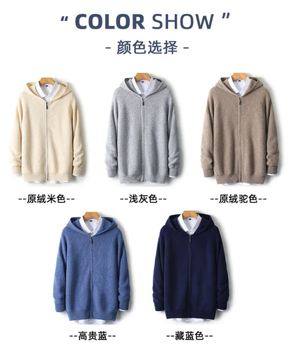 Herren Kapuze Strickjacke Woll jacke Herbst/Winter verdickt große 100% Merinowolle Pullover Reiß verschluss Casual Sportswear Mantel Tops