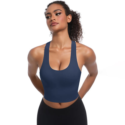 Nahtloses Yoga-Top mit Racerback-Optik, U-Ausschnitt, dunkelblau