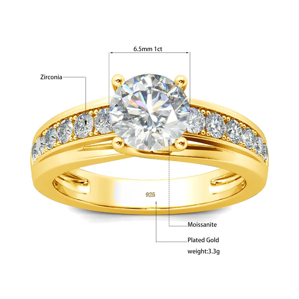 Damen-Moissanit-Ring 1 Karat Rhodium-beschichtetes 925er Silber mit Zertifikat Schmuckstück