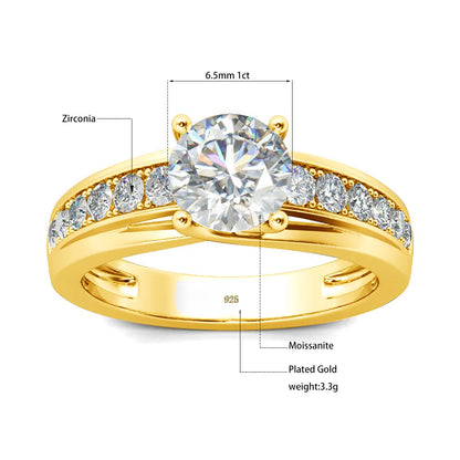 Damen-Moissanit-Ring 1 Karat Rhodium-beschichtetes 925er Silber mit Zertifikat Schmuckstück