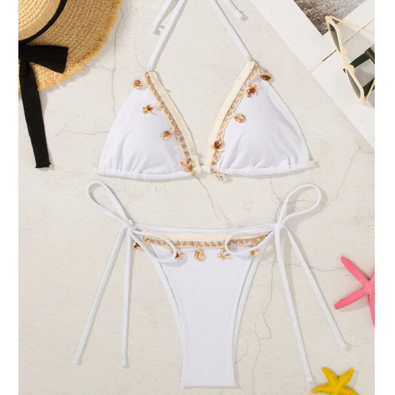 Gestreifter Push-up-Bikini für Damen – Sexy Badeanzug im brasilianischen Stil für Strand und Pool