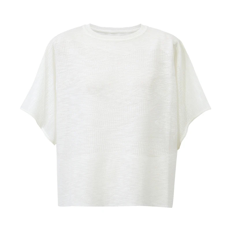 Damen-Rundhalspullover Fledermausärmel locker transparent Viskose Sommer
