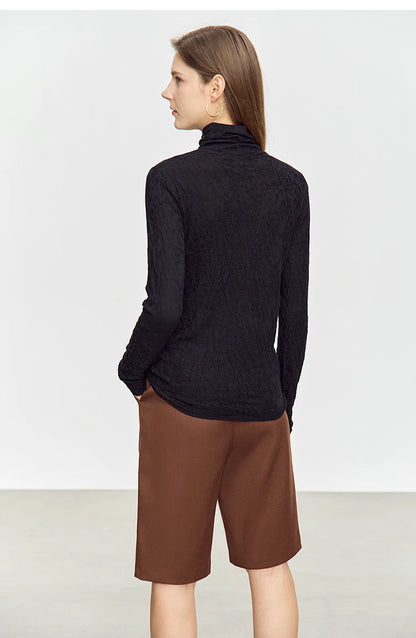 Damen-Rollkragenpullover Wolle-Mix schlank dünn Winter