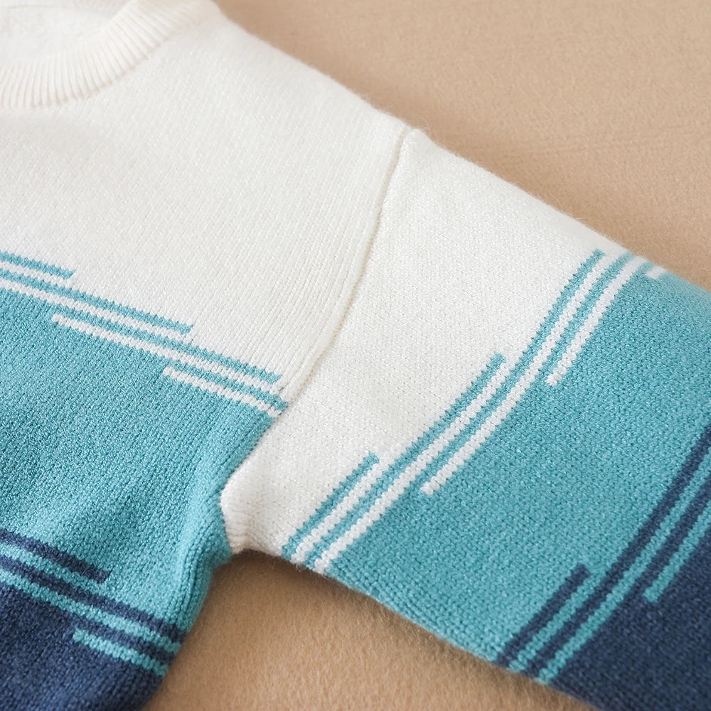 Tween Jungen-Pullover, lässig, Rundhalsausschnitt, Farbblock, langärmelig, für Herbst/Winter, Kinder-Strickwaren für Jungen