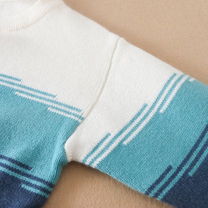 Tween Jungen-Pullover, lässig, Rundhalsausschnitt, Farbblock, langärmelig, für Herbst/Winter, Kinder-Strickwaren für Jungen