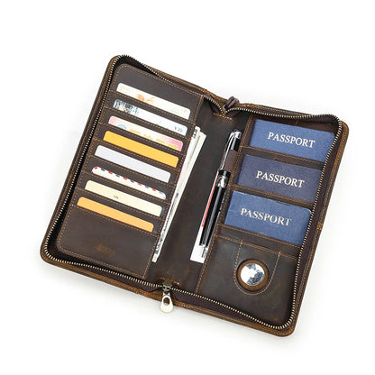 Braune Leder-Reisebrieftasche mit Passfächern, Kartenfächern und Stifthalter
