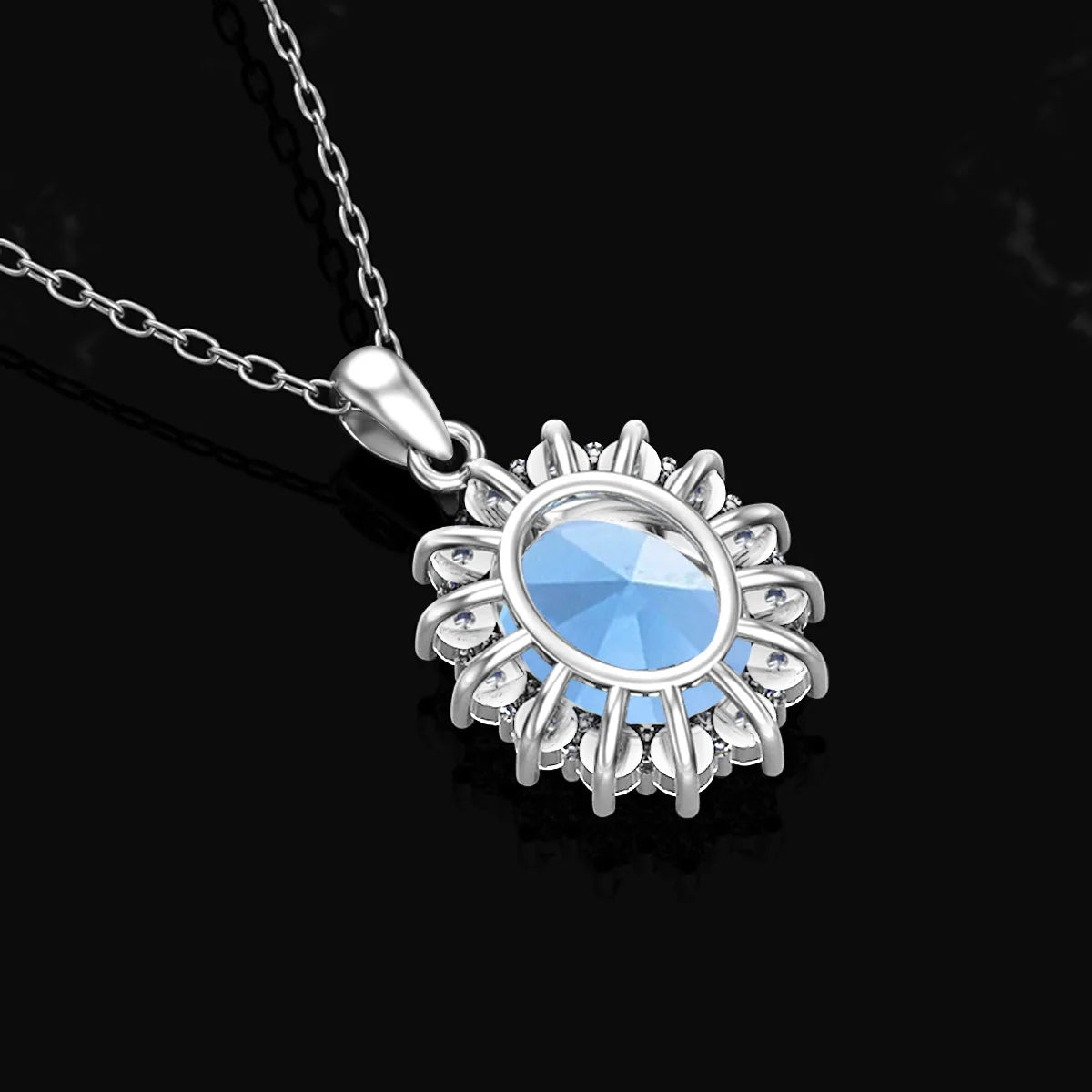 Damen-Halskette aus Sterlingsilber 925 mit ovalem Aquamarin-Anhänger, 5 Karat, Luxuriöses Valentinstagsgeschenk