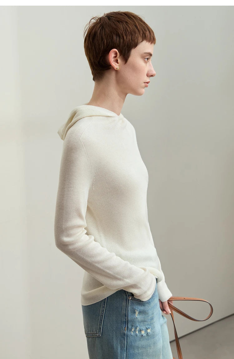 Damen-Kapuzenpullover Wolle-Polyester nahtlos gerade einfarbig Herbst