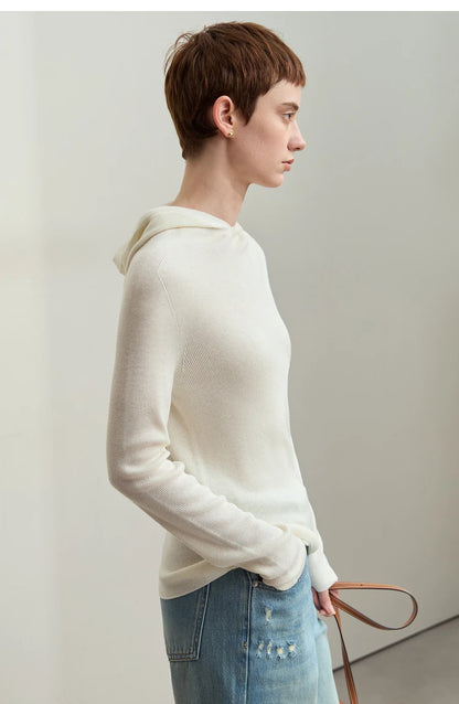 Damen-Kapuzenpullover Wolle-Polyester nahtlos gerade einfarbig Herbst