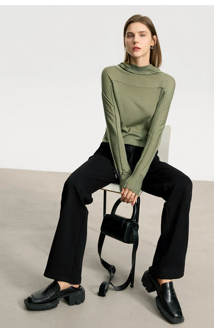 Damen-Kapuzenpullover Wolle Slim Stehkragen-Splicing Büro Herbst-Winter
