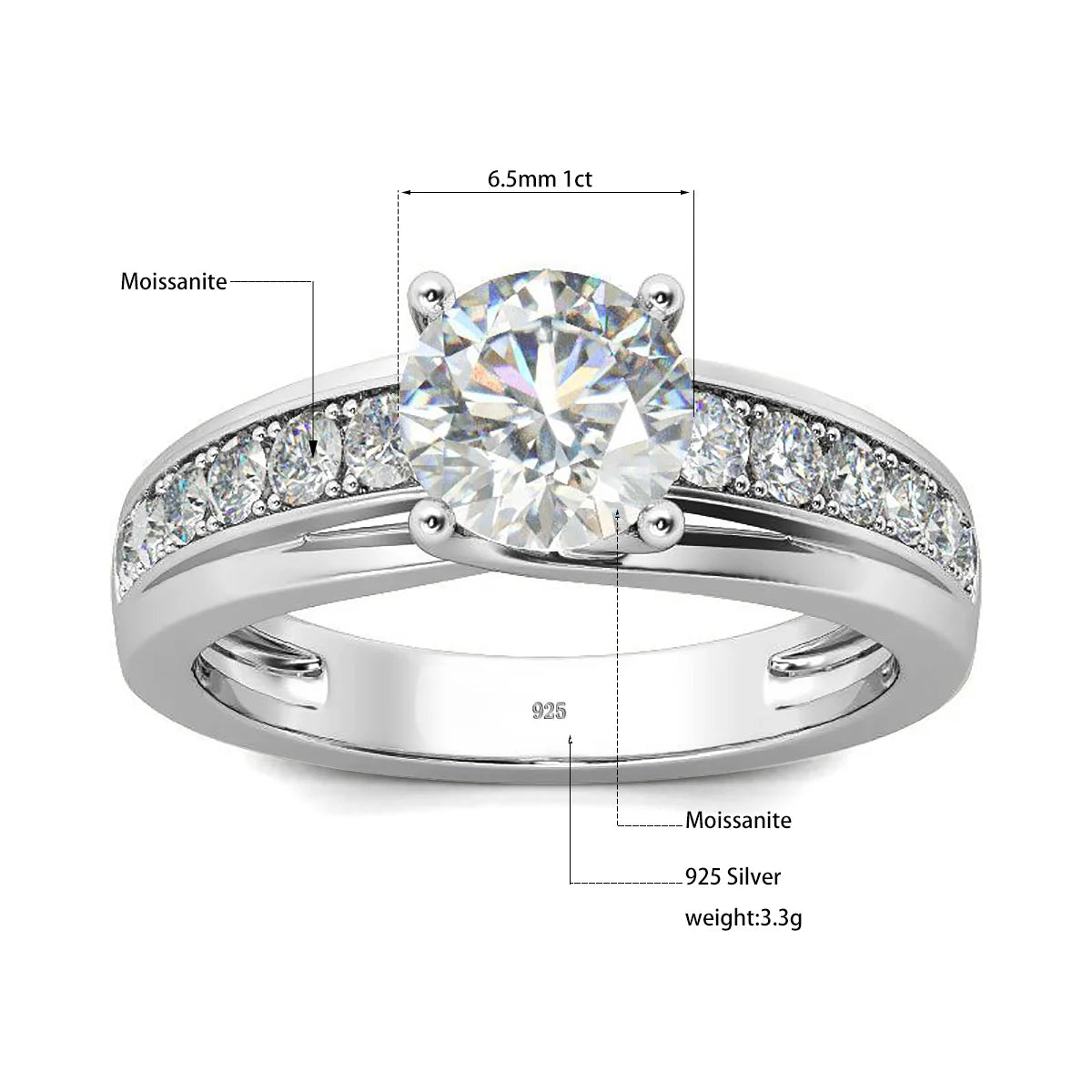 Damen-Moissanit-Ring 1 Karat Rhodium-beschichtetes 925er Silber mit Zertifikat Schmuckstück