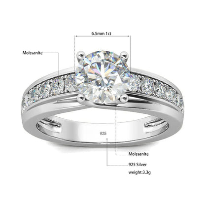 Damen-Moissanit-Ring 1 Karat Rhodium-beschichtetes 925er Silber mit Zertifikat Schmuckstück