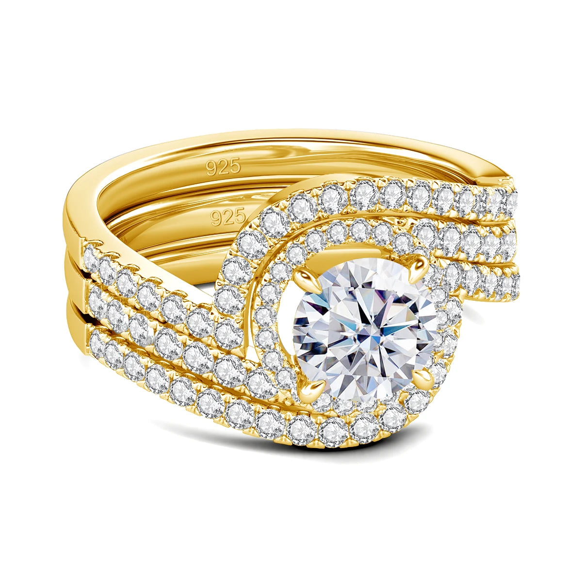 Damen-Moissanit-Ring-Set aus zwei Ringen Zertifiziert D-Farbe VVS1 2 Karat Verlobungs- und Festtags-Schmuck