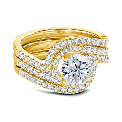 Damen-Moissanit-Ring-Set aus zwei Ringen Zertifiziert D-Farbe VVS1 2 Karat Verlobungs- und Festtags-Schmuck