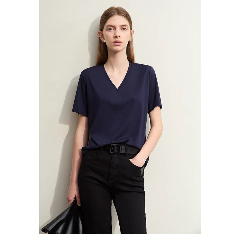 Damen Kurzarm-T-Shirts mit V-Ausschnitt und Sonnenschutz für kühles Gefühl