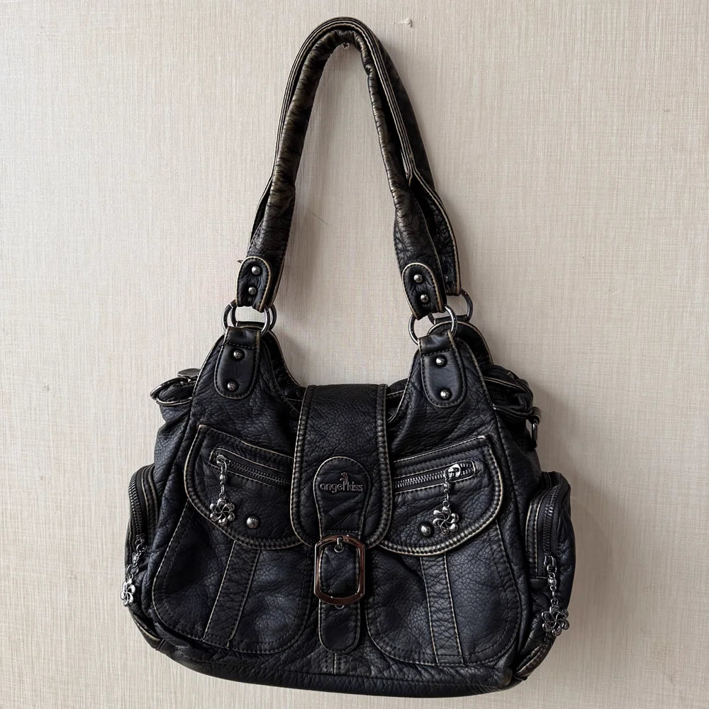 Damen-Handtasche aus PU-Kunstleder mit Top-Handle, Reißverschluss und Mehrfachfächern