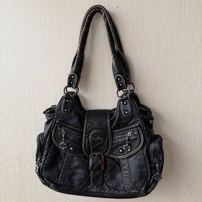 Damen-Handtasche aus PU-Kunstleder mit Top-Handle, Reißverschluss und Mehrfachfächern