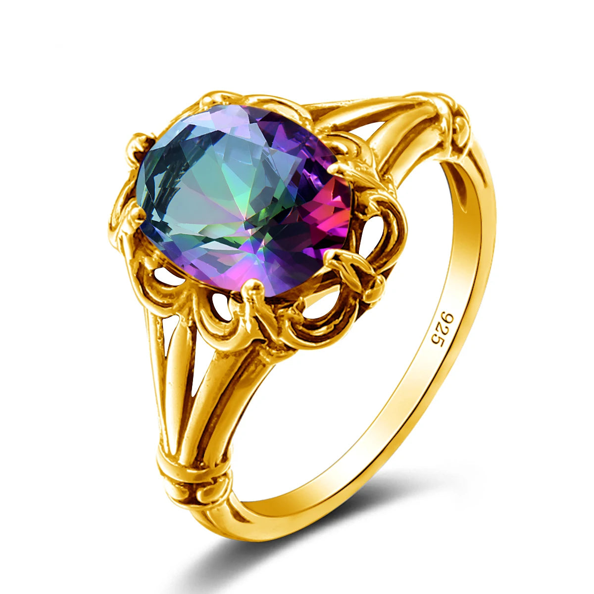 Damen-Ring aus Gelbgold mit ovalem Mystic Topas 8x10mm handgefertigt Schmuckgeschenk
