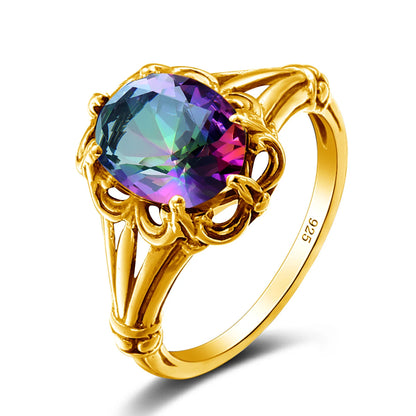 Damen-Ring aus Gelbgold mit ovalem Mystic Topas 8x10mm handgefertigt Schmuckgeschenk