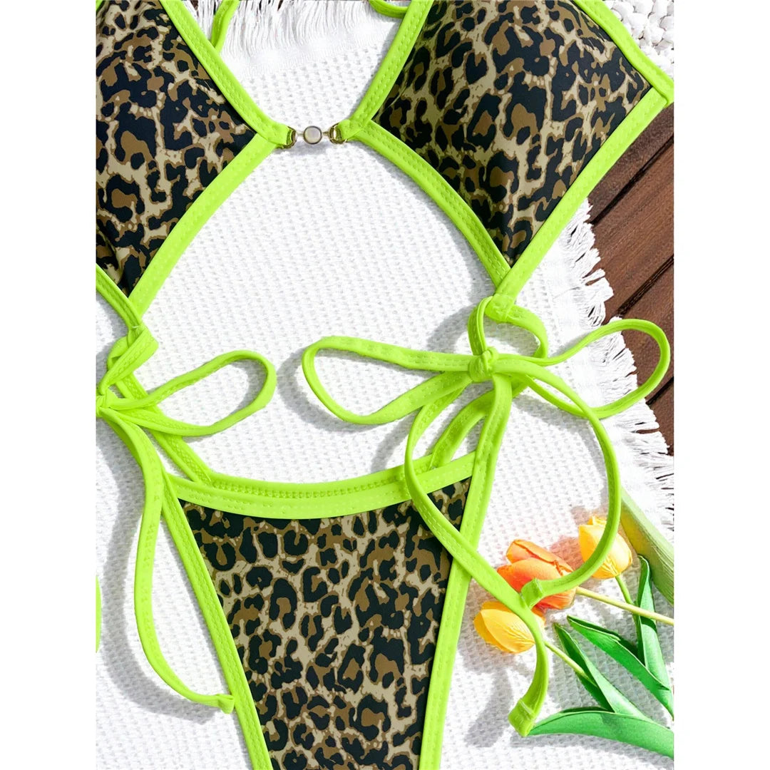 Damen-Badeanzug Leopard Micro-Tanga Weste High-Leg gepolstert