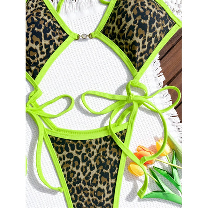 Damen-Badeanzug Leopard Micro-Tanga Weste High-Leg gepolstert