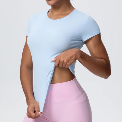 Nike Dri-Fit Yoga-Top kurzarm mit Rundhalsausschnitt, hellblau