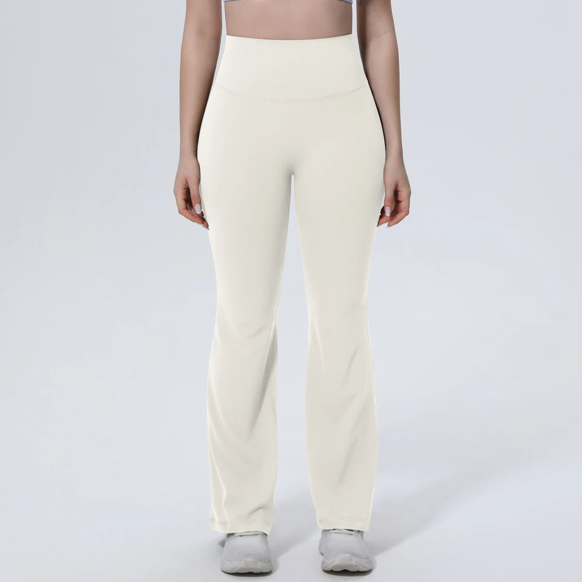 Sporthose für Damen, cremefarbene High-Waist Schlaghose für Fitness