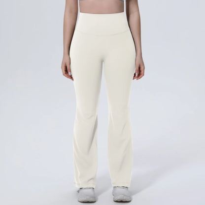 Sporthose für Damen, cremefarbene High-Waist Schlaghose für Fitness