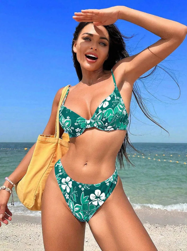 Sexy Bikini-Set mit Push-up-Effekt – Solides Badeoutfit für Damen am Strand oder Pool