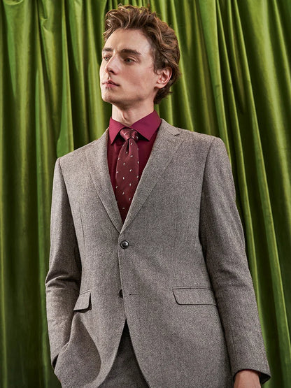 Herren Anzugset aus 55% Wolle: Slim Fit, warm, hellbraun, ideal für Hochzeit & Business.