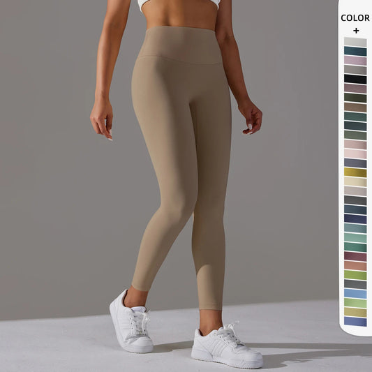 Nahtlose Fitness-Leggings in Hellapricot, 7/8-Länge, Push-up-Nähte