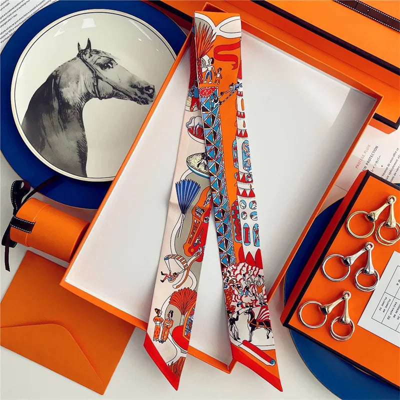 Damen Seidenschal quadratisch Luxus Haarband Halstuch Krawatte Handgelenk Bandana G