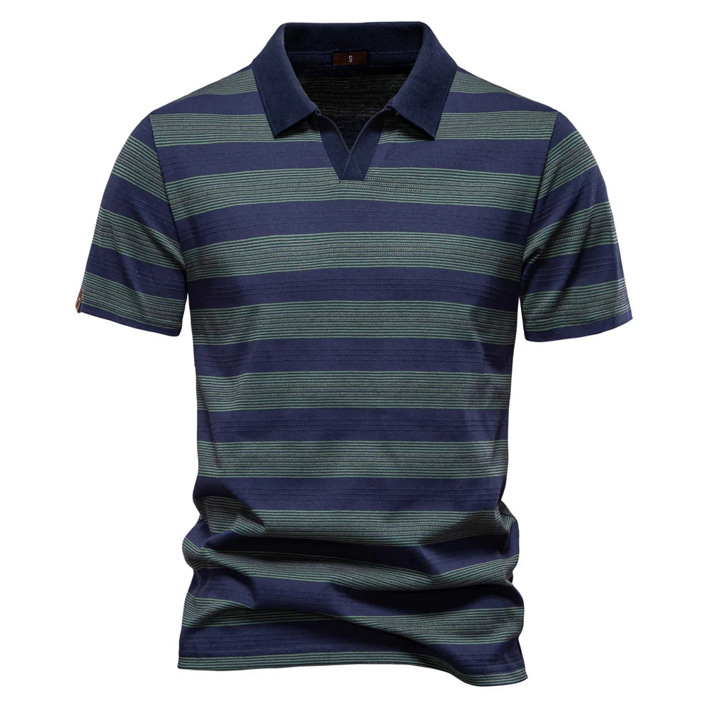 Herren Poloshirt Gestreift Mit V Ausschnitt Und Atmungsaktiver Sommer Passform