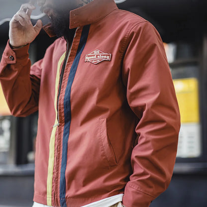 Herren Rennjacke Retro 60er Jahre Stehkragen Reißverschluss Sportlich Lässig