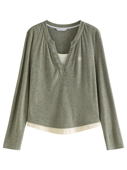 Elegante Damenbluse in Hellgrün mit Rundhalsausschnitt und Bindedesign – Langarm und locker geschnitten für den Herbst