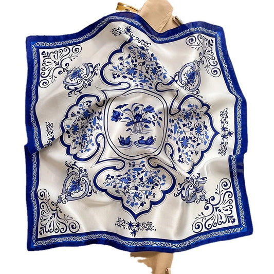 Damen Seidensatin Schal Tasche Kopf Bandana Halstuch bedruckt N