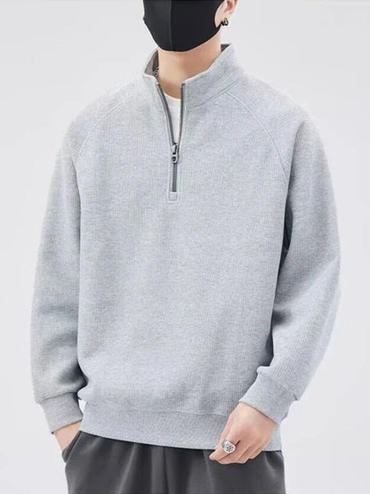Männer Pullover im y2k Vintage Stil mit Stehkragen und halbem Reißverschluss