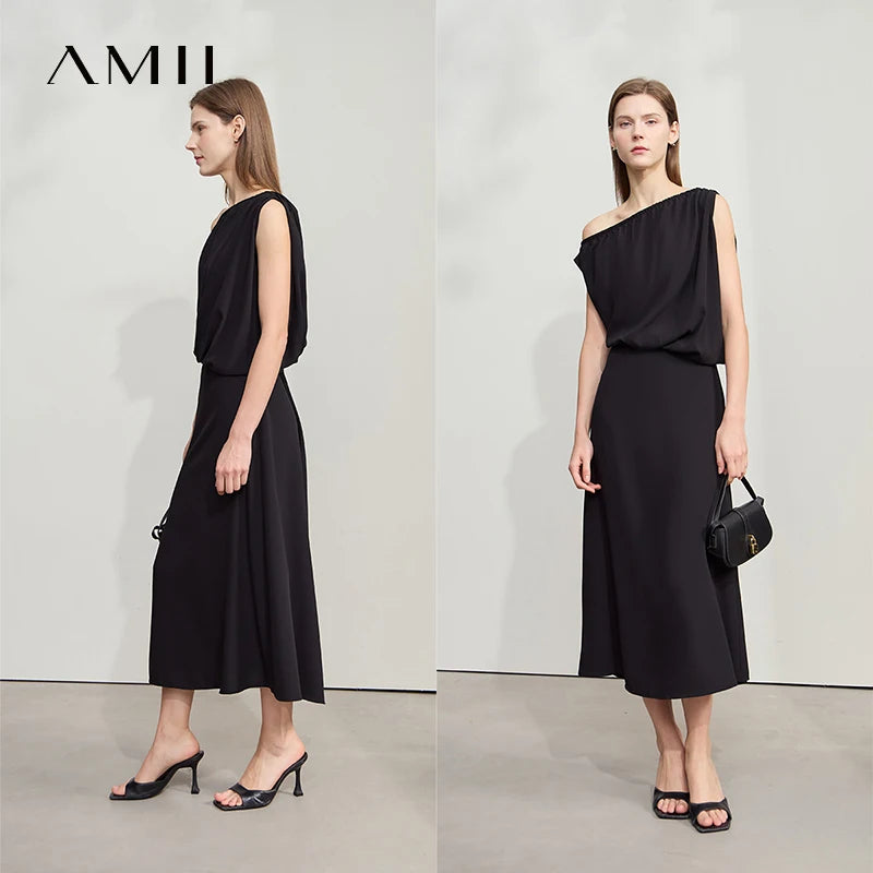 Stilvolles Damen Chiffon Kleid Asymmetrisch Falten Elegant