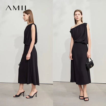 Stilvolles Damen Chiffon Kleid Asymmetrisch Falten Elegant