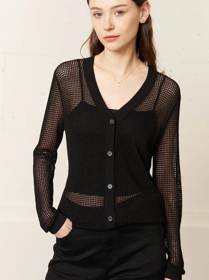 Damen-Strickjacke V-Ausschnitt Viskose locker elegant Frühling