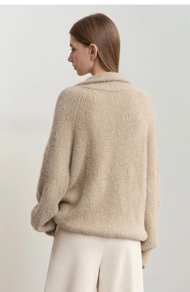 Damen-Rollkragenpullover Reißverschluss Nerz-Optik locker Winter