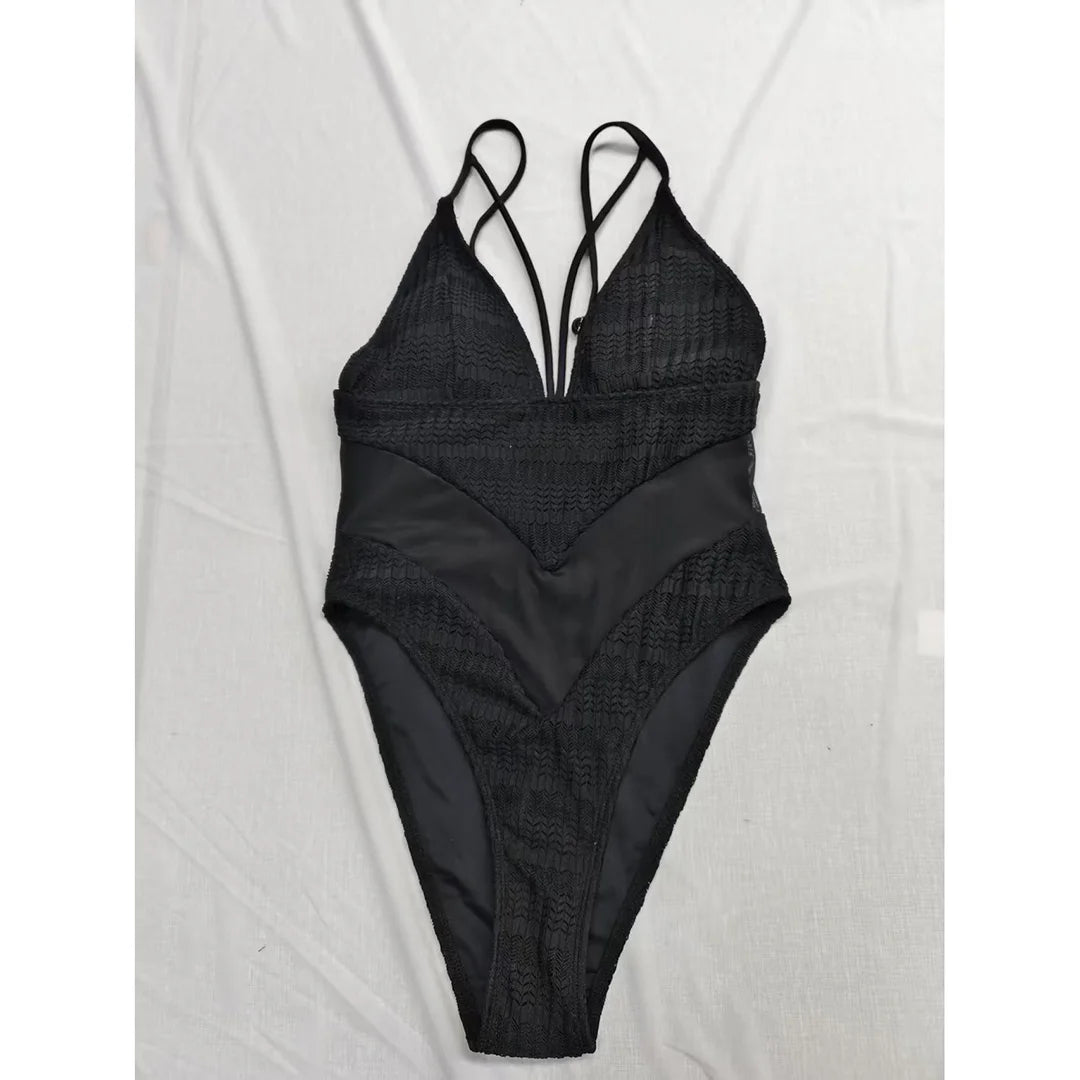 Damen-Badeanzug V-Ausschnitt Mesh High-Leg Monokini 5 Farben