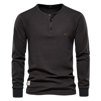 Herren Langarm Waffel Henley T-Shirt in fester Farbe für den Herbst